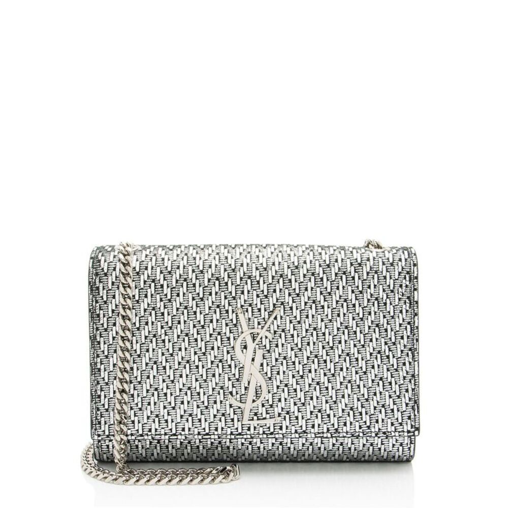 Saint Laurent Metallic Woven Leather Monogram Kate Small Shoulder Bag